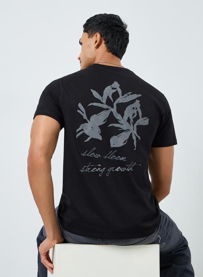 Styli Men Black Graphic Print Crew Neck T-Shirt - Image 3